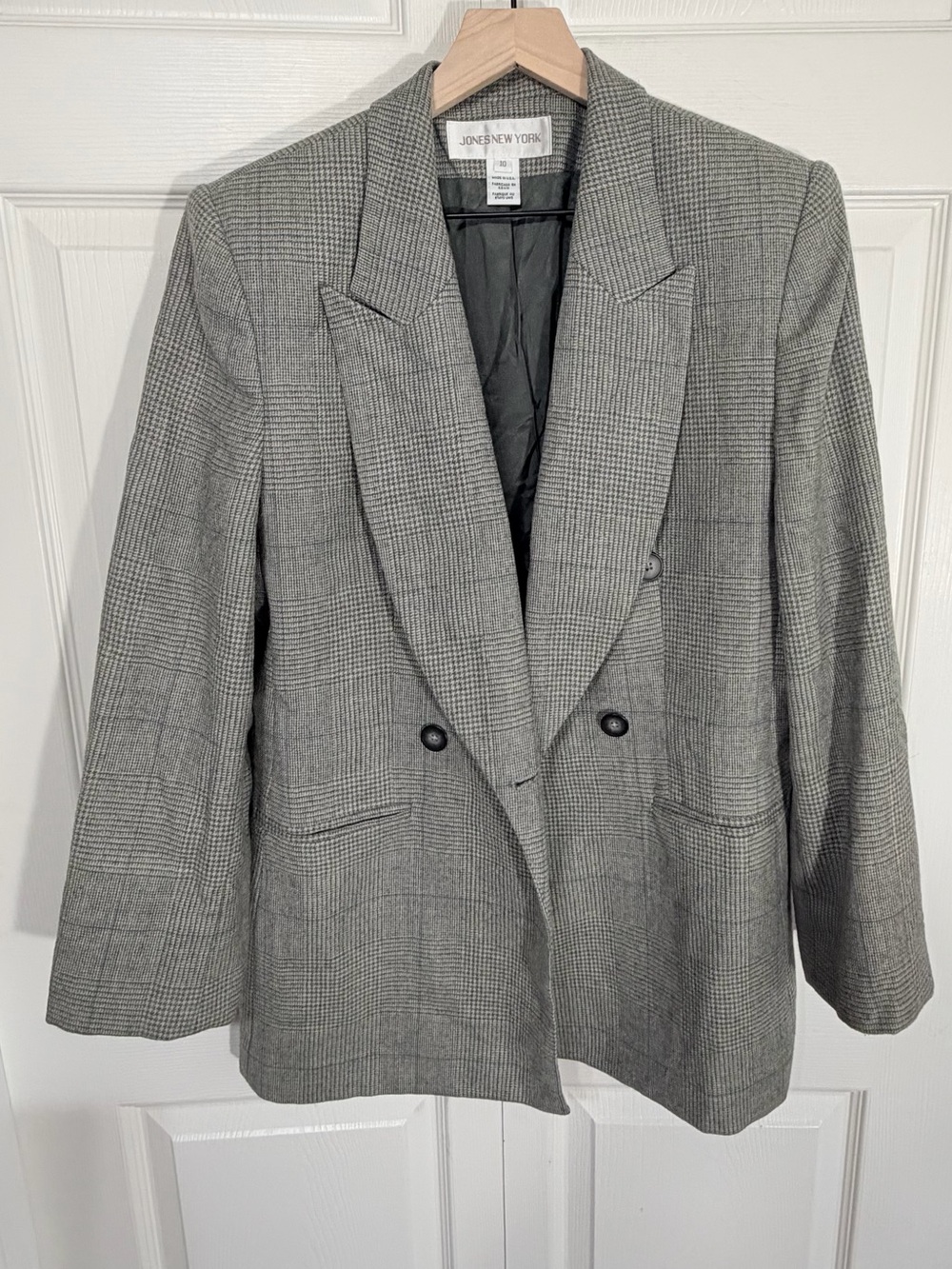 Vintage Jones New York Wool Plaid Double Breasted Blazer Womens 10